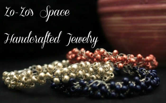 Navy, Metallic Silver and Copper Beaded Crochet Bracelets